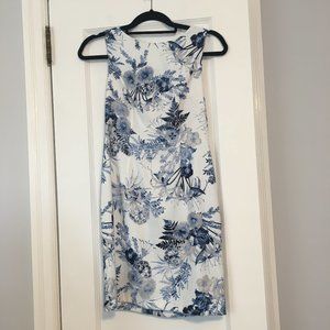 ALYX Petite Sheath Floral Dress - Blue and White, Sz 4P